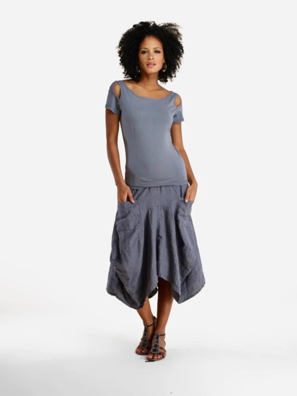 Luna Luz Grey Linen Architectural Skirt